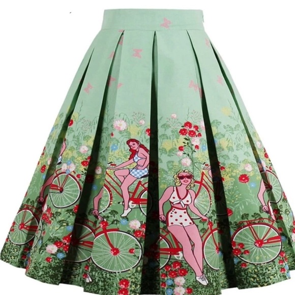 Girsl just wanna have fun swing Green Knee-Length A-Line Pleated Skirt XXL/12 - Picture 1 of 8
